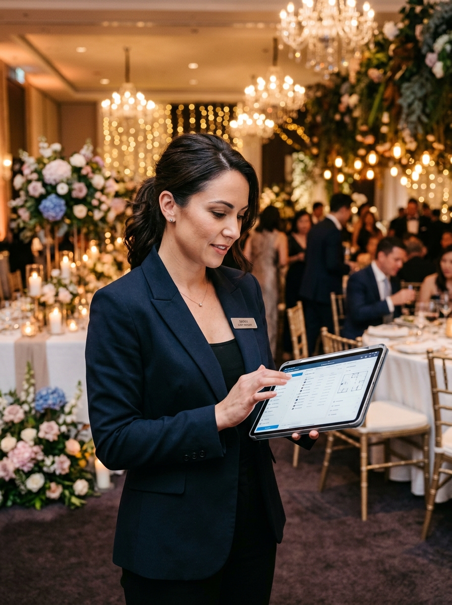 Professional event manager organizing an event